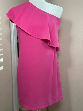 Charles Henry Pink One Shoulder Ruffle Dress Mini Cocktail Party XSP